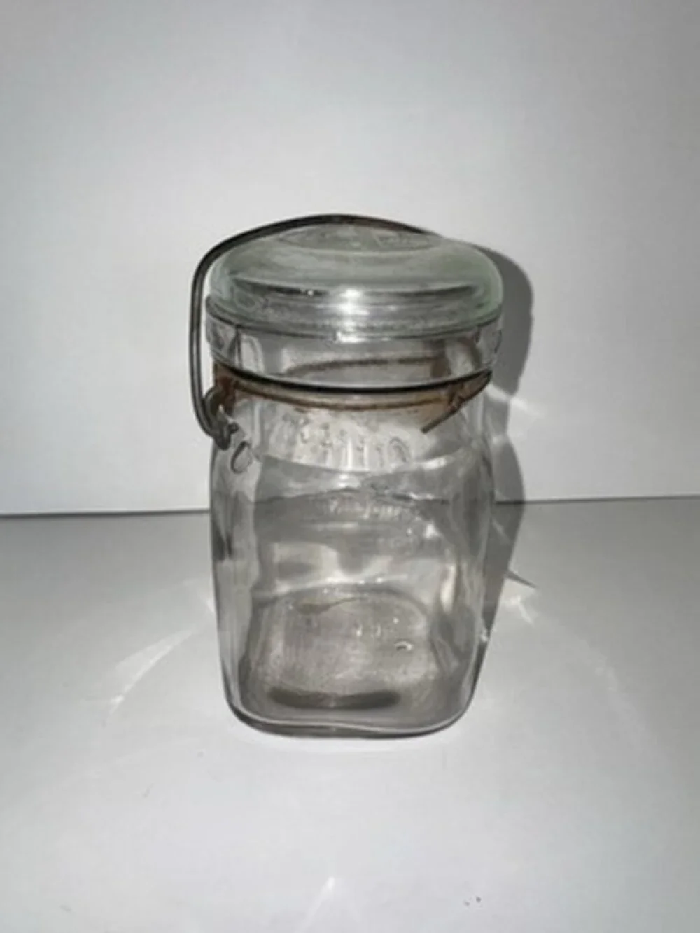 Antique The Perfect Seal Wide Mouth Adjustable Glass Canning Jar w/ Lid Square